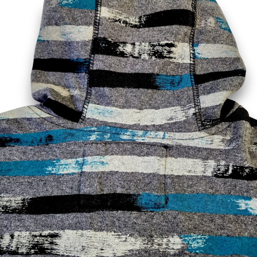 NO BOUNDARIES Men's Hoodie Medium Y2K Full Zip Gray Blue-Green Striped - Picture 9 of 13